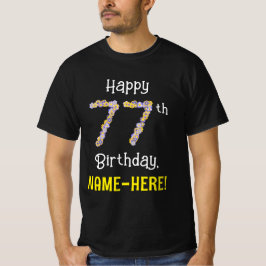 Camiseta 77.o aniversário: Flores Número "77" + Nome