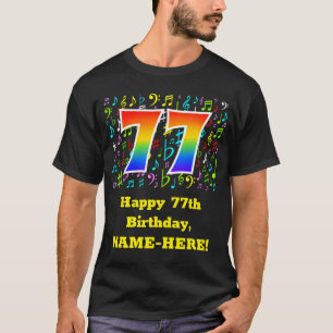 Camiseta 77.o aniversário: Símbolos Musicais Coloridos, R