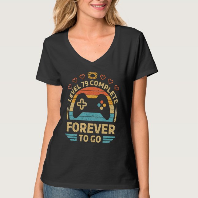 Camiseta 79º aniversário do casamento Vídeo Gamer Nível 79  (Frente)