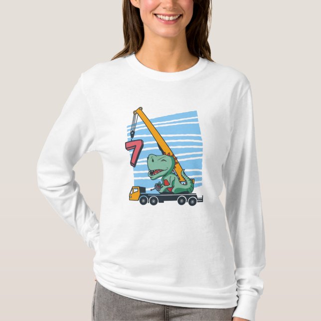 Camiseta 7 anos 7 Birthday Mobile Crane Dinosaur (Frente)