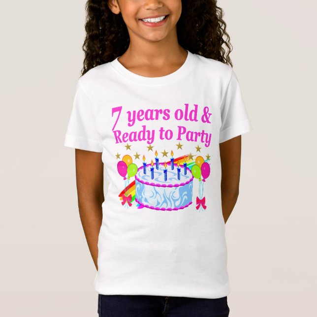 CAMISETA 7 ANOS DE IDADE E PRONTA PARA A MENINA DE ANIVERSÁ (Frente)