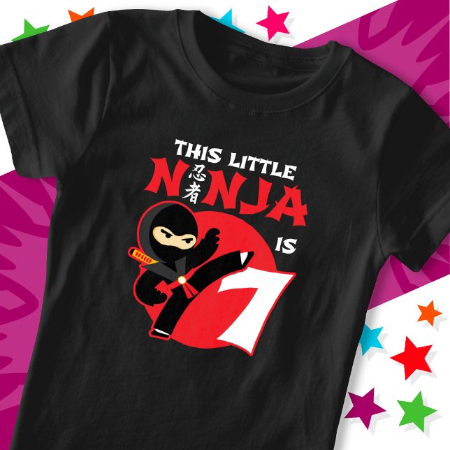Camiseta 7 Birthday, 7 Anos Festa Crianças Pequenas Ninja 7 (Criador carregado)