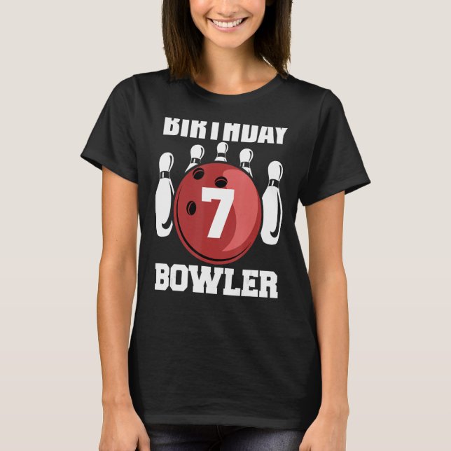 Camiseta 7 Birthday Bowler, 7 Anos, Crianças de Boliche Jog (Frente)