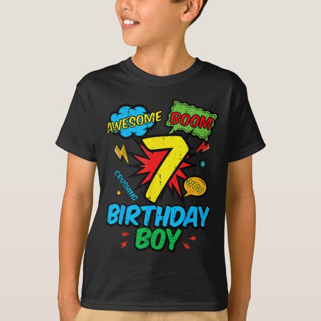 Camiseta 7 Birthday Boy Comic Cool 7th Bday Superhero Party (Frente)