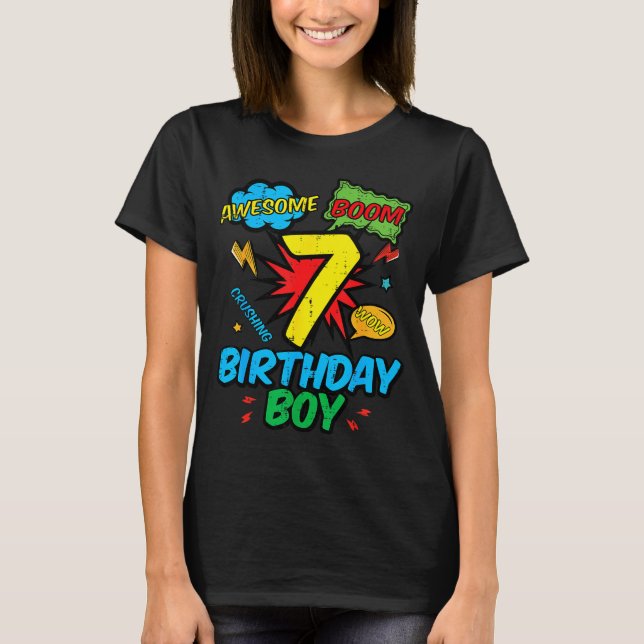 Camiseta 7 Birthday Boy Comic Cool 7th Bday Superhero Party (Frente)