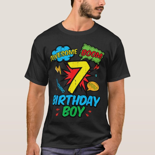 Camiseta 7 Birthday Boy Comic Cool 7th Bday Superhero Party (Frente)