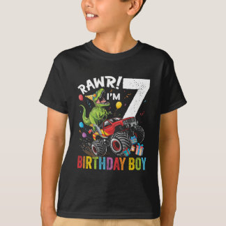 Camiseta 7 Birthday Boy Dinosaur Monster Truck