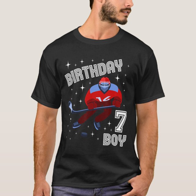 Camiseta 7 Birthday Boy Ice Hockey 7 Anos Diversão B Day M (Frente)