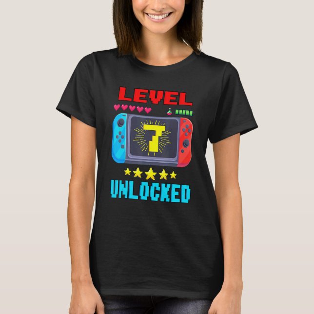 Camiseta 7 Birthday Boy Level 7 Unlocked Video Gamer Birt (Frente)