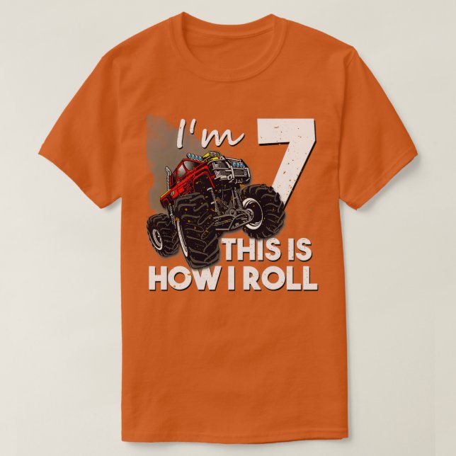 Camiseta 7 Birthday Boy Monster Truck 7 Anos (Frente do Design)