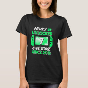 Camiseta 7 Birthday Boy Nível 7 Desbloqueado Incrível 2018