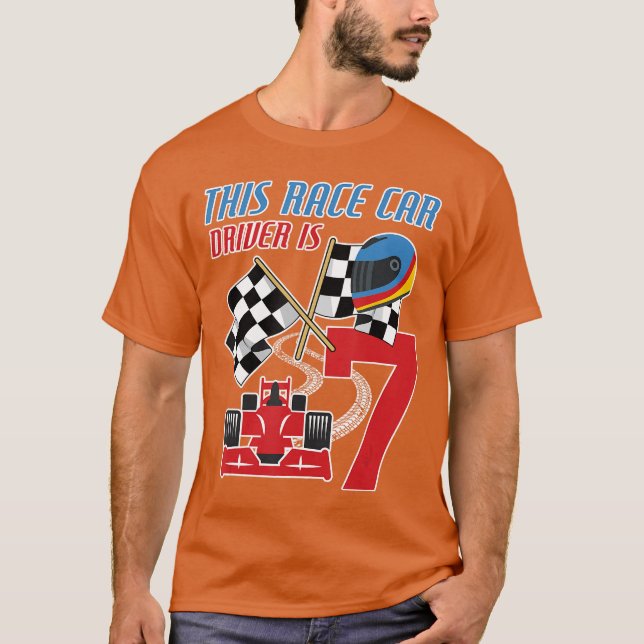 Camiseta 7 Birthday Boy Race Flag com 7 Anos de Idade (Frente)