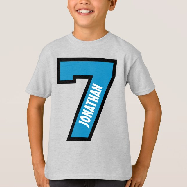 Camiseta 7 Birthday Boy Sports Número Sete Anos A04 (Frente)