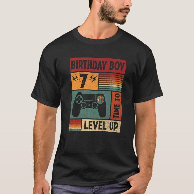 Camiseta 7 Birthday Boy Time to Level Up 7 Anos (Frente)