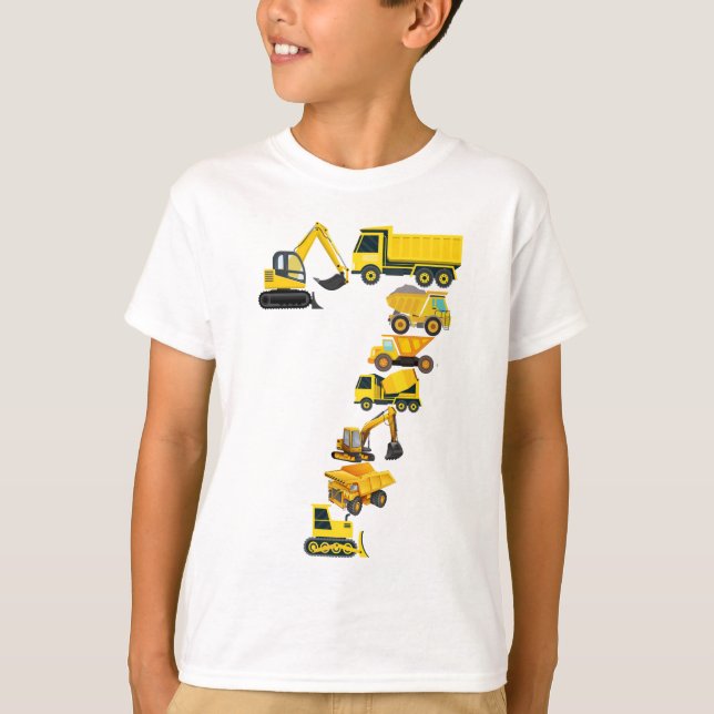 Camiseta 7 Birthday Construction Truck 7 Anos Criança (Frente)