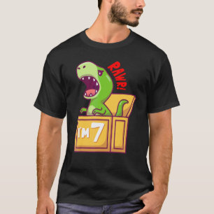 Camiseta 7 Birthday Cute Rex 7 Anos Dinosau De Aniversário