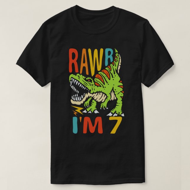 Camiseta 7 Birthday Dinossaur T Rex Rawr Eu tenho 7 anos pa (Frente do Design)