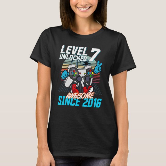 Camiseta 7 Birthday Gaming Nível 7 Desbloqueado Incrível De (Frente)