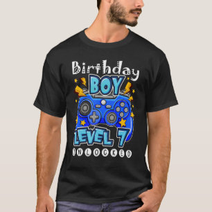 Camiseta 7 Birthday Gift Gamer Boys Nível 7 Desbloqueados