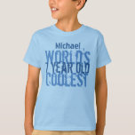 Camiseta 7 Birthday Gift World's Coolest de 7 anos<br><div class="desc">Tem uma criança especial de sete anos em sua vida? Então que tal esta camisa mais legal do mundo de 7 anos, com um lugar para adicionar um nome? Todo o texto é personalizável, então você pode mudar o Coolest ou o ano para qualquer coisa que ajustado. Bonito!</div>