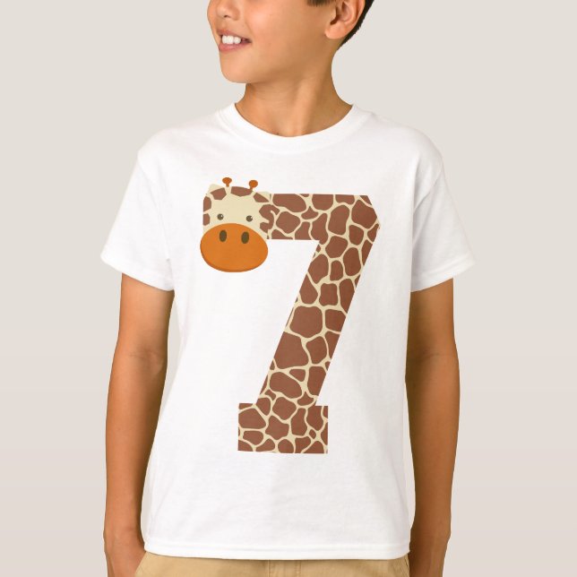 Camiseta 7 Birthday Giraffe Animal Boys Crianças de 7 Anos (Frente)