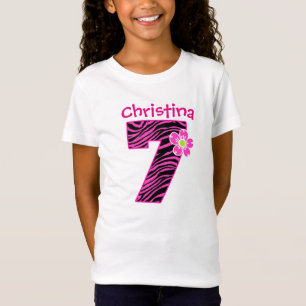 Camiseta 7 Birthday Girl Hot Pink & Black Zebra Padrão