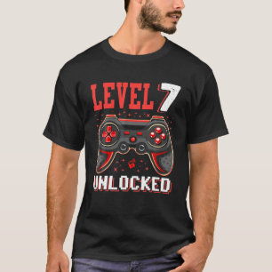 Camiseta 7 Birthday Kids Sete Anos de Idade Nível 7 Desbloq