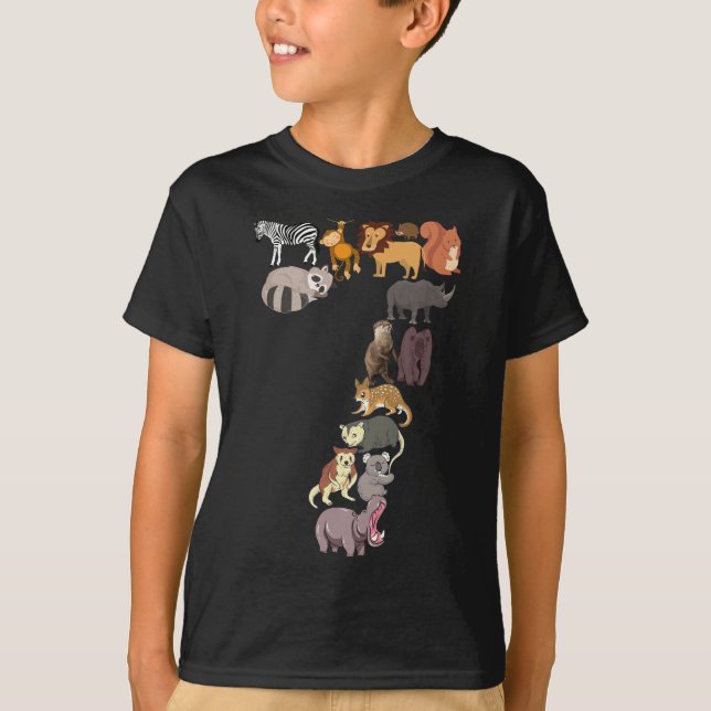 Camiseta 7 Birthday Safari ZooAnimal de 7 anos de idade (Frente)