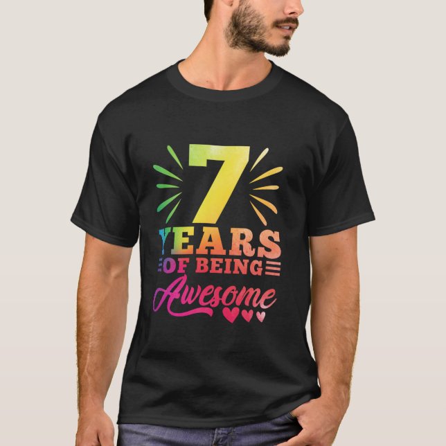 Camiseta 7 Birthday Tie Dye 7 Anos Garota Ano de Bei (Frente)