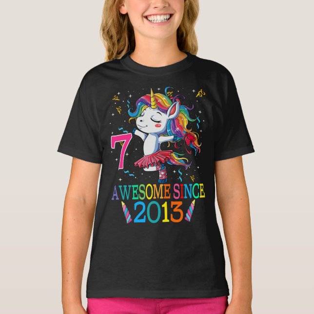 Camiseta 7 Birthday Unicorn Dabbing de 7 anos (Frente)
