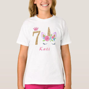 Camiseta 7 Birthday Unicorn Dabbing nome personalizado