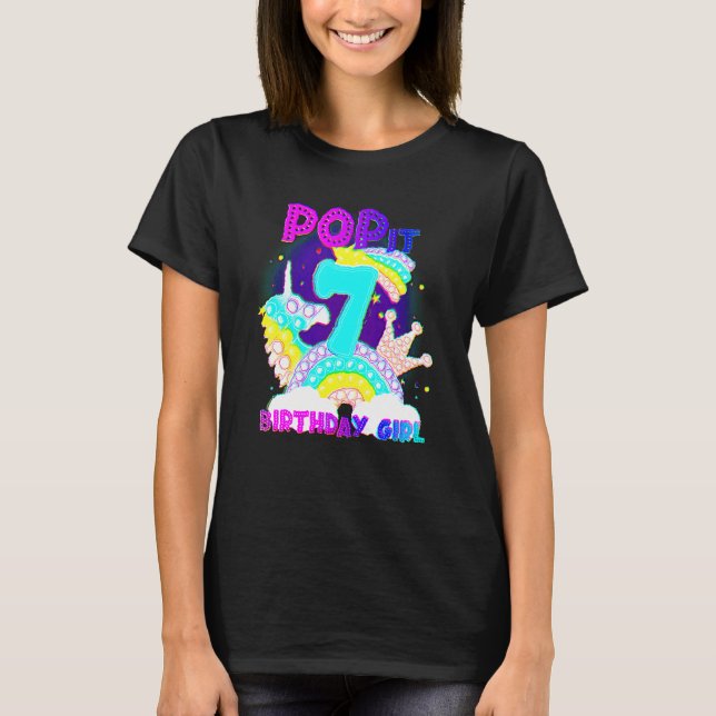 Camiseta 7 Birthday Unicorn Fidget Pop It Birthday Girl K (Frente)