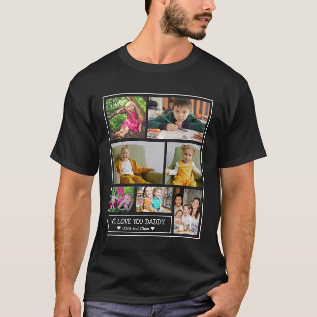 Camiseta 7 Colagem Fotográfica Amo-Te Pai Preto (Frente)
