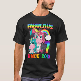 Camiseta 7 de aniversário de 7 anos Garota Unicórnio Fabulo