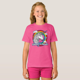 Camiseta 7 de Aniversário do Kid, Unicórnio Arco Arco-Íris