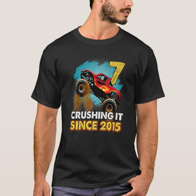 Camiseta 7 Esmagamento Desde 2015, Monster Truck 7 Birthda (Frente)