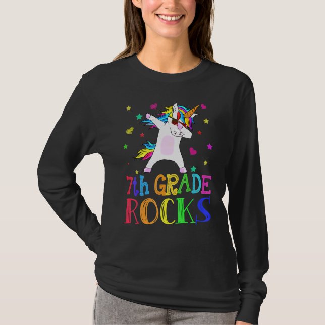 Camiseta 7 Grade Rocks Unicorn Dab Back to School Teacher (Frente)