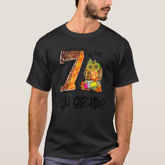 Camiseta 7 Is For 7th Grade Leopard Pumpkin Teacher Fall Th (Frente)