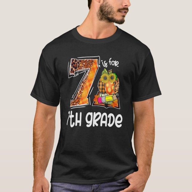 Camiseta 7 Is For 7th Grade Leopard Pumpkin Teacher Fall Th (Frente)