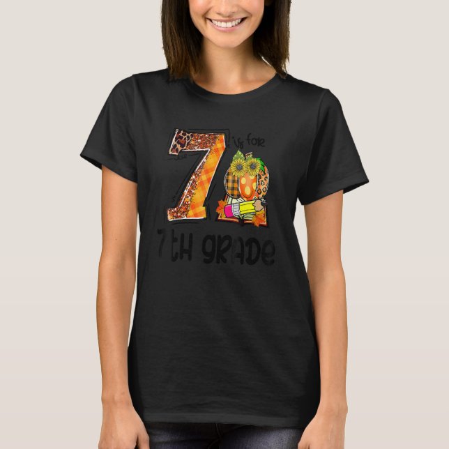 Camiseta 7 Is For 7th Grade Leopard Pumpkin Teacher Fall Th (Frente)