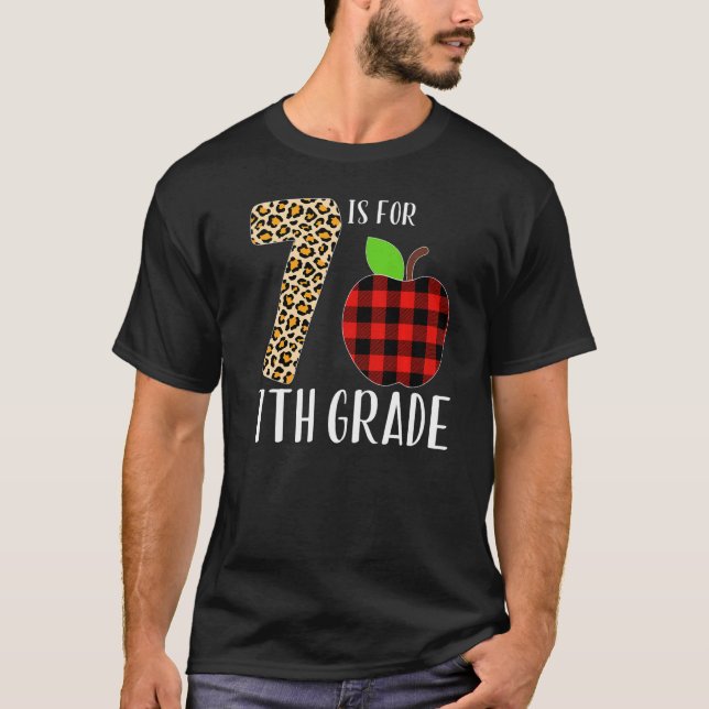Camiseta 7 Is For 7th Grade Teacher Leopard Buffalo Plaid S (Frente)