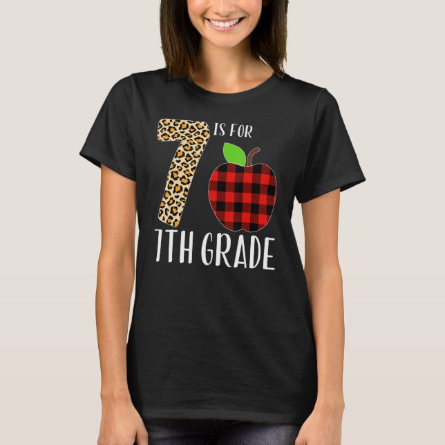 Camiseta 7 Is For 7th Grade Teacher Leopard Buffalo Plaid S (Frente)