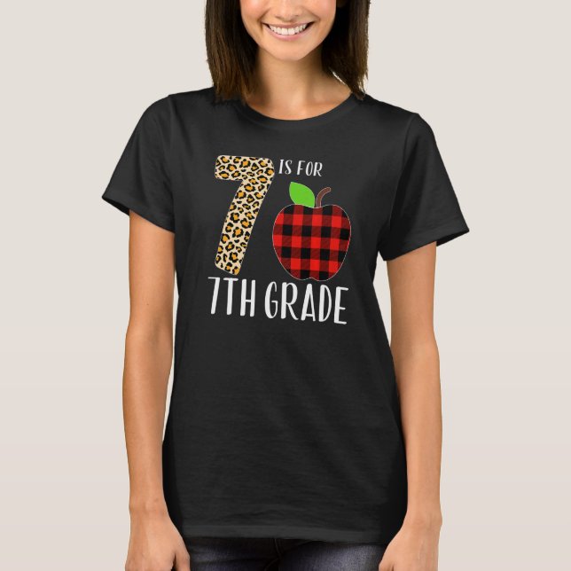 Camiseta 7 Is For 7th Grade Teacher Leopard Buffalo Plaid S (Frente)