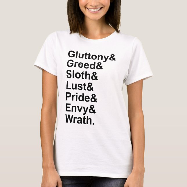 Camiseta 7 Pinos Mortais - Gluttony Lust Wrath Envelope (Frente)