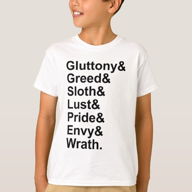 Camiseta 7 Pinos Mortais - Gluttony Lust Wrath Envelope (Frente)