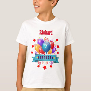 Camiseta 7o Balões coloridos festivos B10DZ do aniversári
