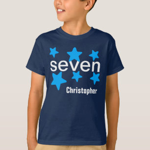Camiseta 7o Estrelas azuis V002 do aniversário do menino