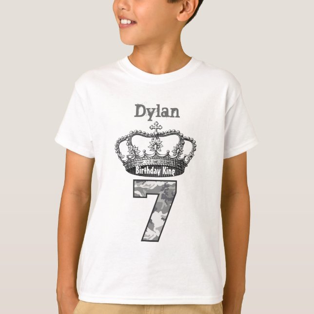 Camiseta 7o Rei Coroa e camuflagem V01C do aniversário (Frente)
