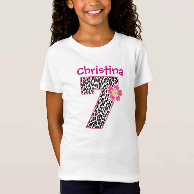 Camiseta 7o Rosa quente da menina do aniversário & (Frente)