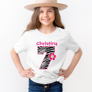 Camiseta 7o Teste padrão da zebra do rosa quente & do pret